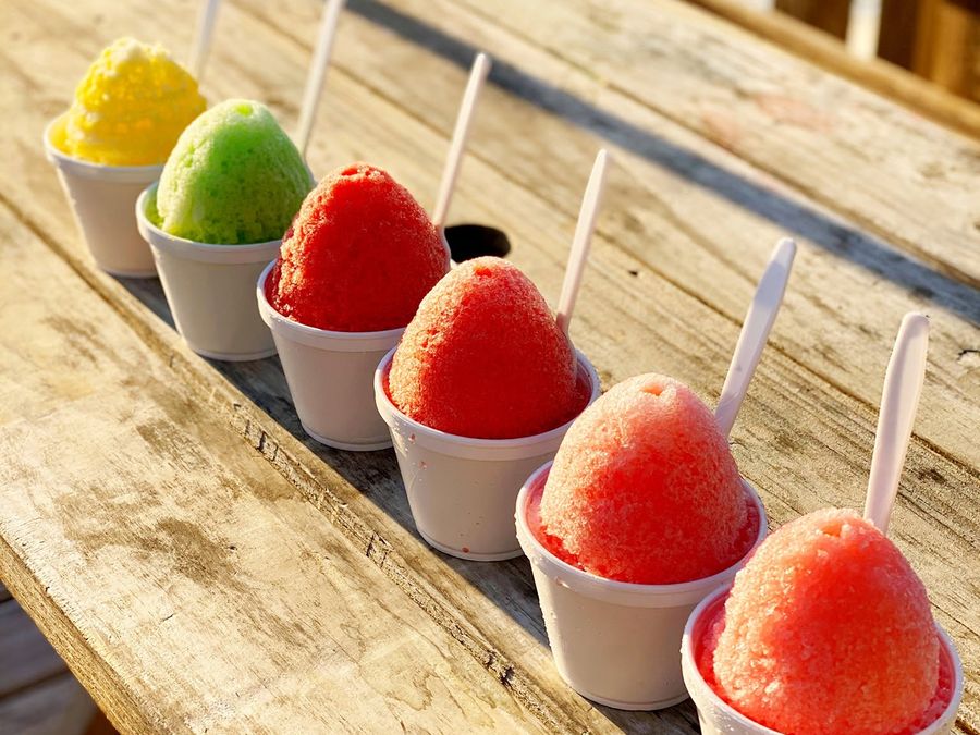 A row of New Orleans style snoballs